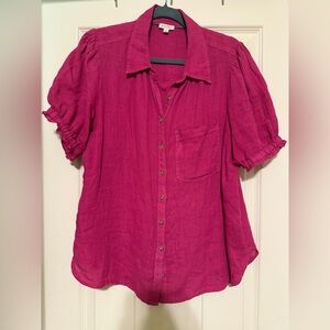 Pilcro Linen Magenta Pink Short Sleeve Button Down Shirt Size Large